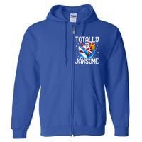 Totally Jawsome Christmas Shark Santa Hat Lights Snowflakes Gift Full Zip Hoodie