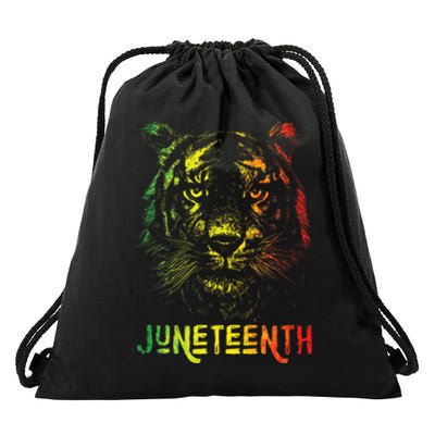 Tiger Juneteenth Cool Black History African America Flag Tee Drawstring Bag