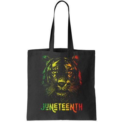 Tiger Juneteenth Cool Black History African America Flag Tee Tote Bag