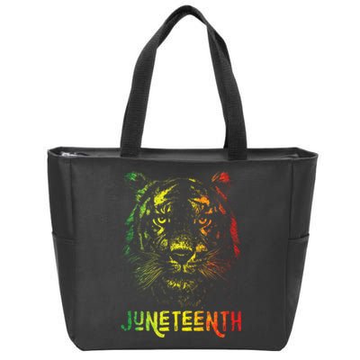 Tiger Juneteenth Cool Black History African America Flag Tee Zip Tote Bag