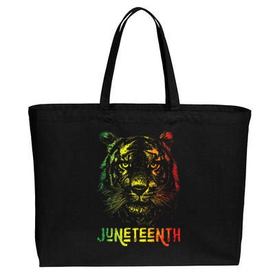 Tiger Juneteenth Cool Black History African America Flag Tee Cotton Canvas Jumbo Tote