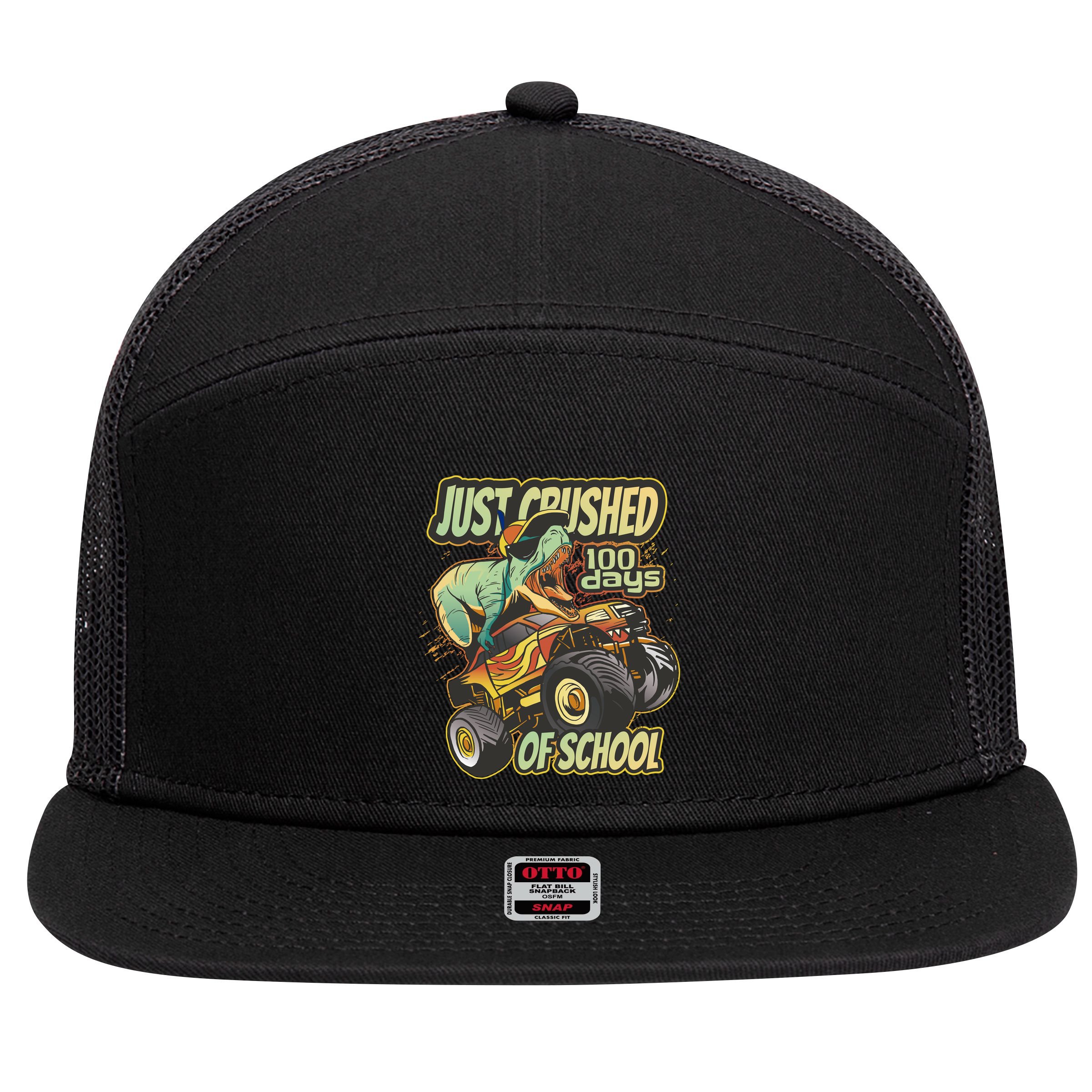TRex Just Crushed 100 Days Of School 7 Panel Mesh Trucker Snapback Hat