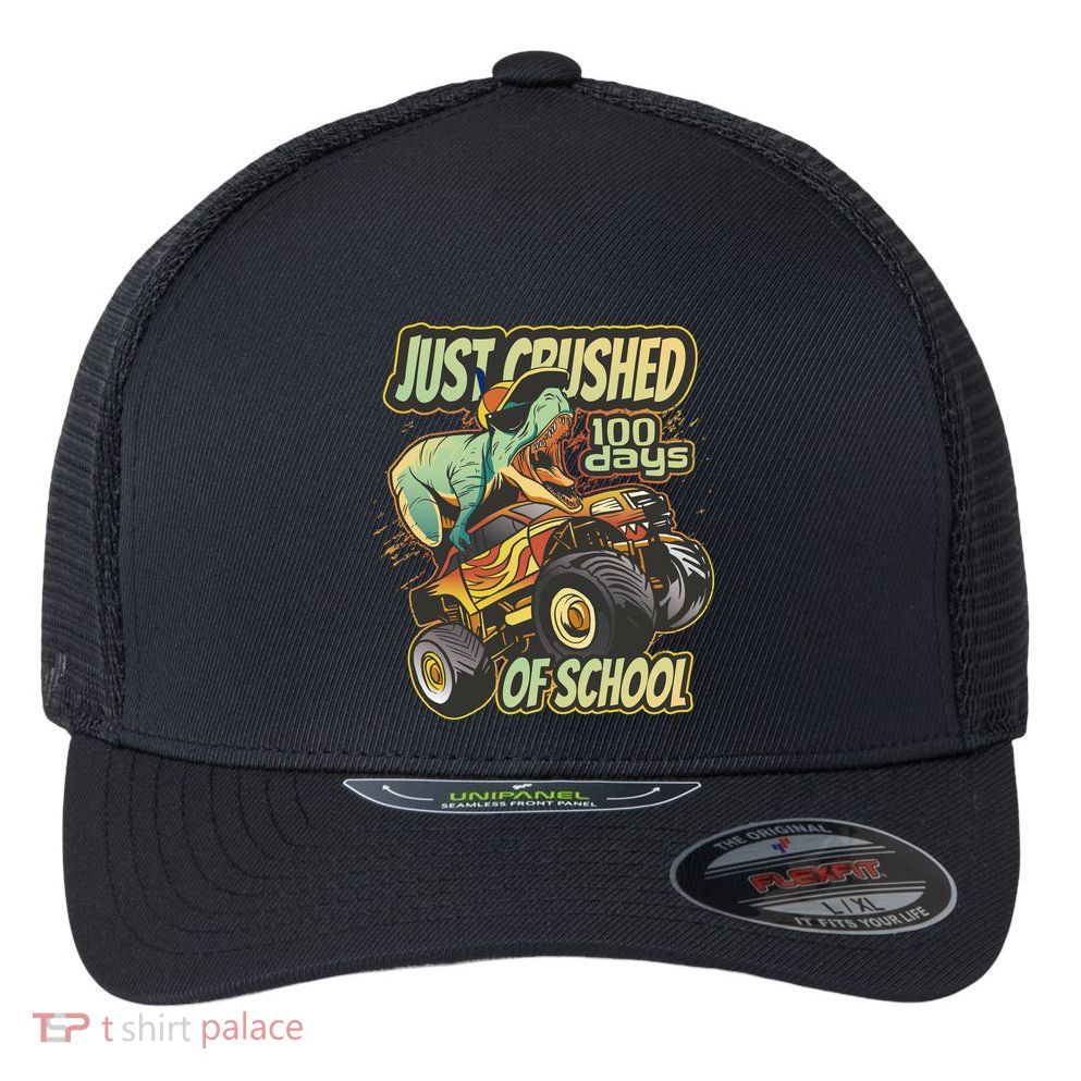 TRex Just Crushed 100 Days Of School Flexfit Unipanel Trucker Cap