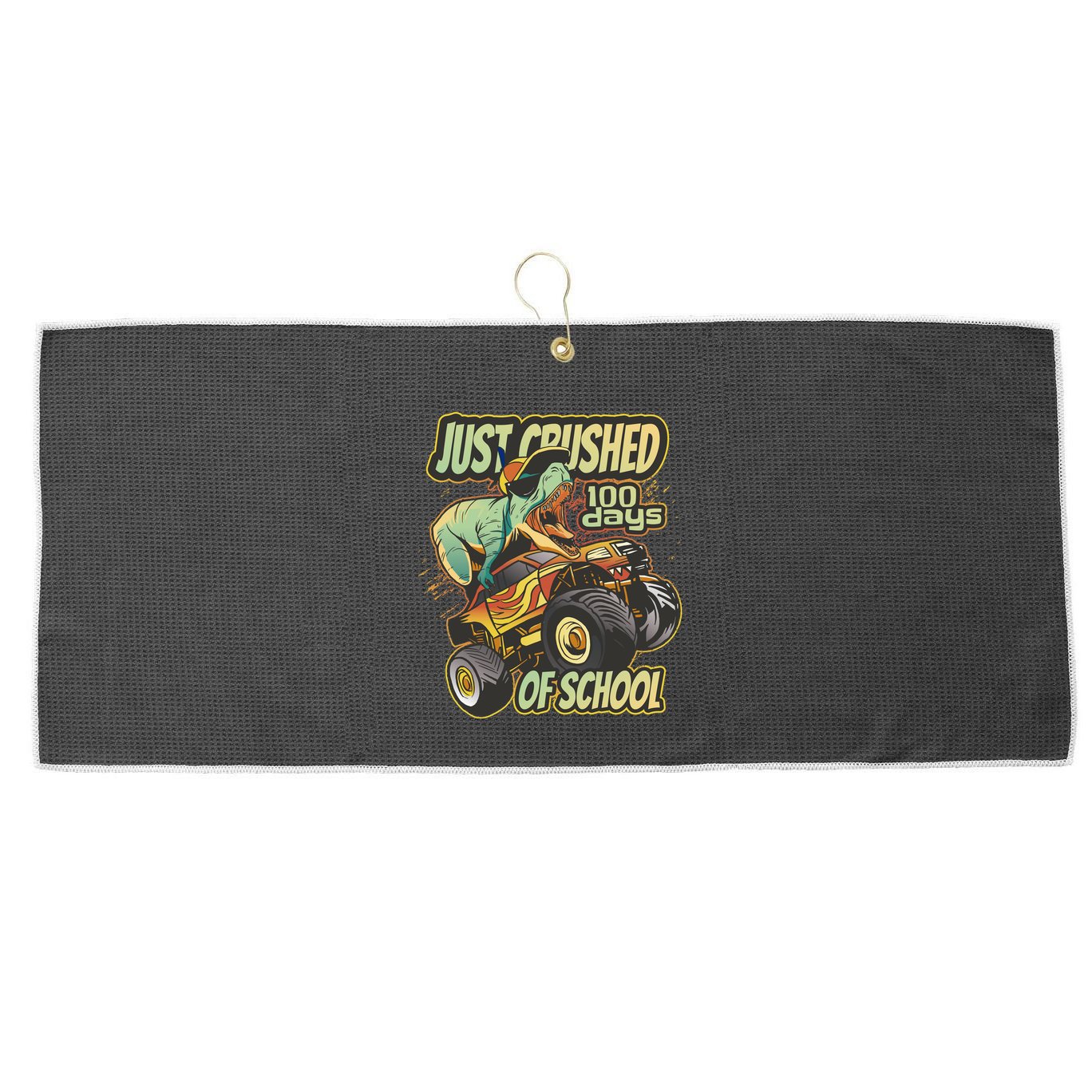TRex Just Crushed 100 Days Of School Large Microfiber Waffle Golf Towel