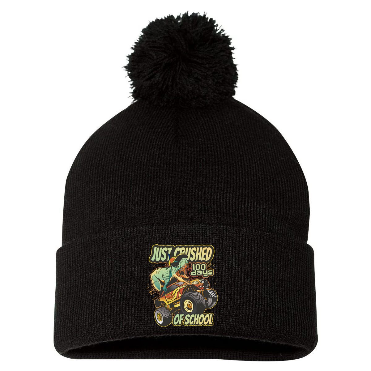 TRex Just Crushed 100 Days Of School Pom Pom 12in Knit Beanie