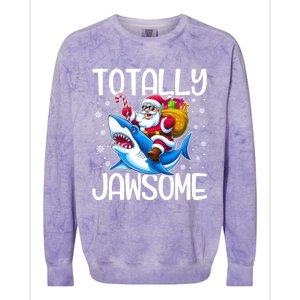 Totally Jawsome Christmas Shark Santa Hat Lights Snowflakes Gift Colorblast Crewneck Sweatshirt