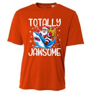 Totally Jawsome Christmas Shark Santa Hat Lights Snowflakes Gift Cooling Performance Crew T-Shirt