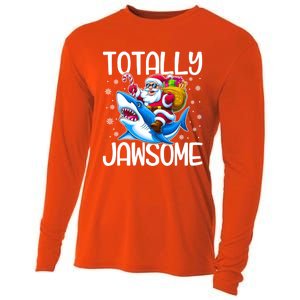 Totally Jawsome Christmas Shark Santa Hat Lights Snowflakes Gift Cooling Performance Long Sleeve Crew