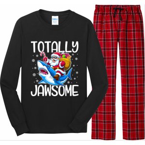 Totally Jawsome Christmas Shark Santa Hat Lights Snowflakes Gift Long Sleeve Pajama Set