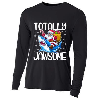 Totally Jawsome Christmas Shark Santa Hat Lights Snowflakes Gift Cooling Performance Long Sleeve Crew