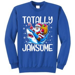 Totally Jawsome Christmas Shark Santa Hat Lights Snowflakes Gift Sweatshirt