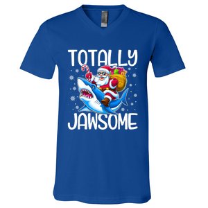 Totally Jawsome Christmas Shark Santa Hat Lights Snowflakes Gift V-Neck T-Shirt