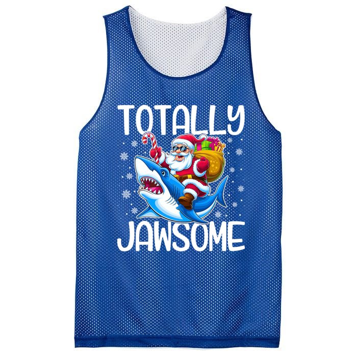 Totally Jawsome Christmas Shark Santa Hat Lights Snowflakes Gift Mesh Reversible Basketball Jersey Tank