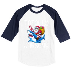 Totally Jawsome Christmas Shark Santa Hat Lights Snowflakes Gift Baseball Sleeve Shirt