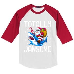 Totally Jawsome Christmas Shark Santa Hat Lights Snowflakes Gift Kids Colorblock Raglan Jersey