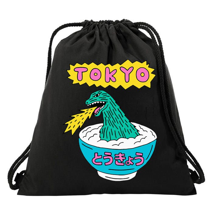 Tokyo Japan Funny Vintage Monster Attack On Soup Ramen Gifts Drawstring Bag