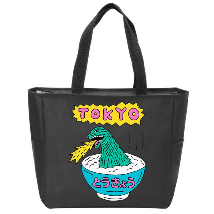 Tokyo Japan Funny Vintage Monster Attack On Soup Ramen Gifts Zip Tote Bag