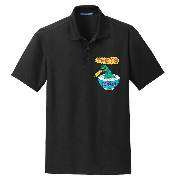 Tokyo Japan Funny Vintage Monster Attack On Soup Ramen Gifts Dry Zone Grid Polo