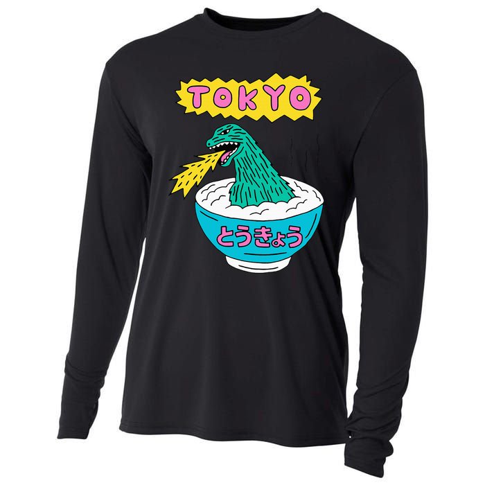 Tokyo Japan Funny Vintage Monster Attack On Soup Ramen Gifts Cooling Performance Long Sleeve Crew