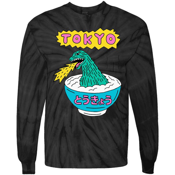 Tokyo Japan Funny Vintage Monster Attack On Soup Ramen Gifts Tie-Dye Long Sleeve Shirt