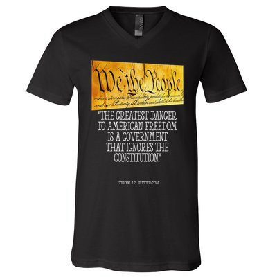 Thomas Jefferson Greatest Danger To American Freedom V-Neck T-Shirt