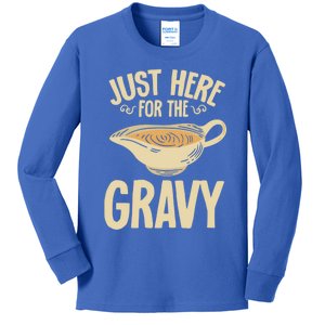 Thanksgiving Just Here For The Gravy Turkey Football Meaningful Gift Kids Long Sleeve Shirt