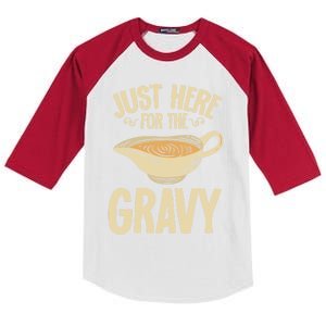 Thanksgiving Just Here For The Gravy Turkey Football Meaningful Gift Kids Colorblock Raglan Jersey