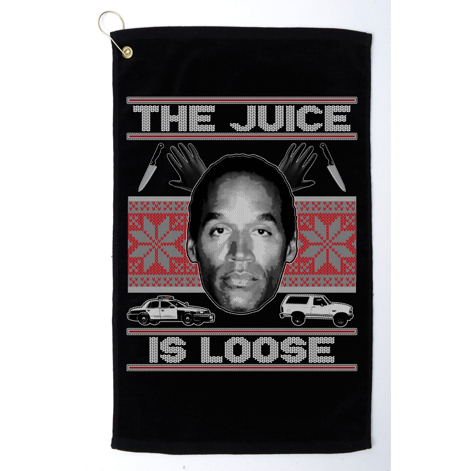 The Juice Is Loose OJ Ugly Christmas Sweater Golf Towel
