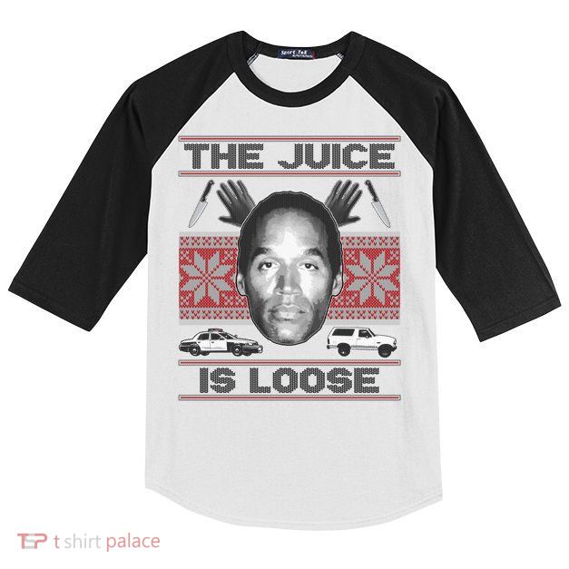 The Juice Is Loose OJ Ugly Christmas Sweater Kids Colorblock Raglan Jersey