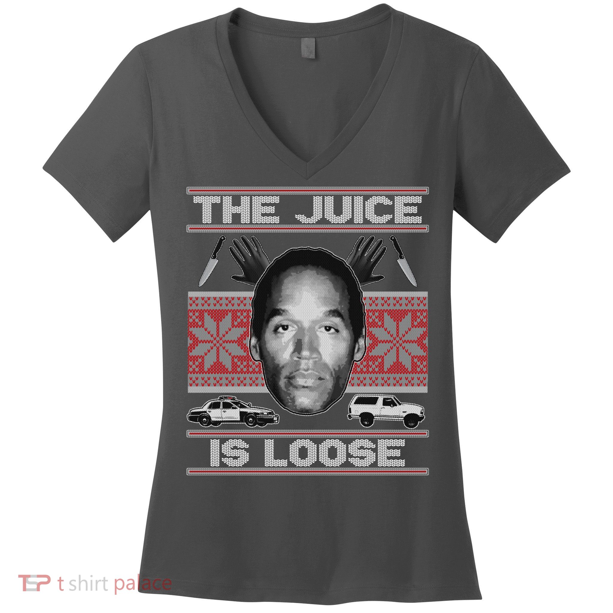 The Juice Is Loose OJ Ugly Christmas Sweater Women's V-Neck T-Shirt