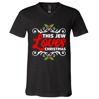 This Jew Loves Christmas Eve Celebration Winter Xmas V-Neck T-Shirt