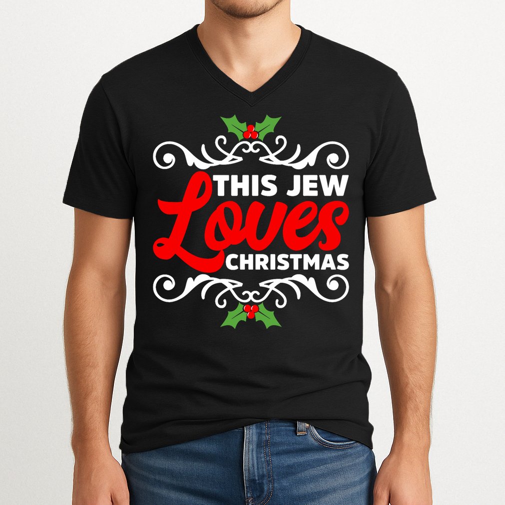 This Jew Loves Christmas Eve Celebration Winter Xmas V-Neck T-Shirt