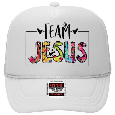 Team Jesus Lover Christian Funny Believers God High Crown Mesh Back Trucker Hat