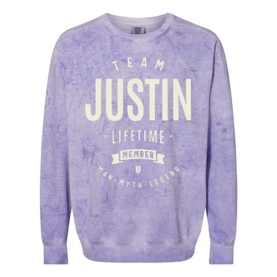 Team Justin Lifetime Member Justin Name Colorblast Crewneck Sweatshirt