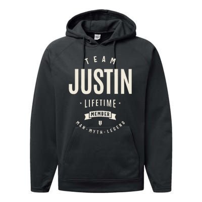 Team Justin Lifetime Member Justin Name Performance Fleece Hoodie