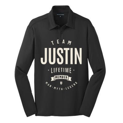 Team Justin Lifetime Member Justin Name Silk Touch Performance Long Sleeve Polo