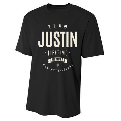 Team Justin Lifetime Member Justin Name Performance Sprint T-Shirt