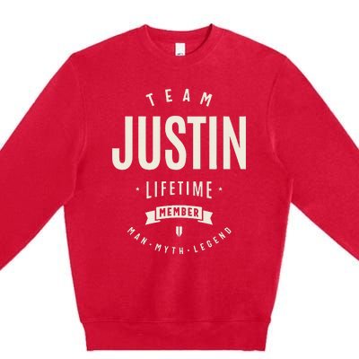 Team Justin Lifetime Member Justin Name Premium Crewneck Sweatshirt