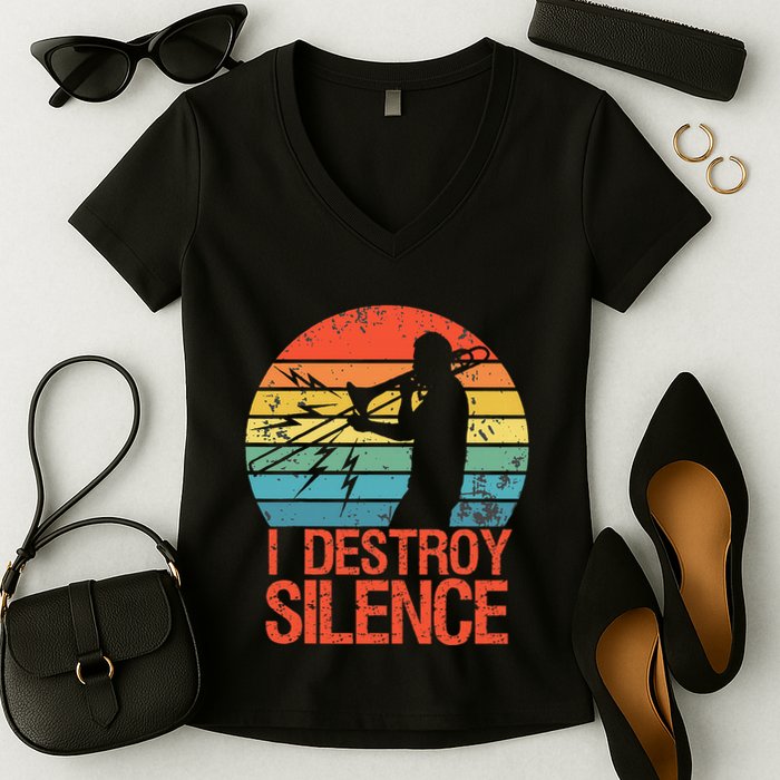 Trombone Jazz Musician Trombone Player Women's V-Neck T-Shirt