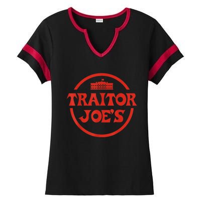 Traitor Joe's MAGA AntiBiden Funny Political Ladies Halftime Notch Neck Tee