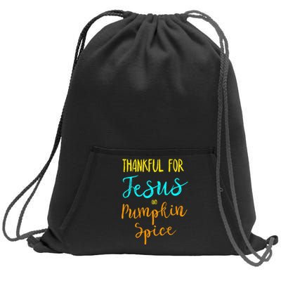 Thankful Jesus Pumpkin Spice Thanksgiving Pajamas Top Ladies Sweatshirt Cinch Pack Bag