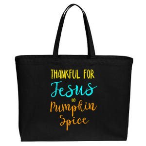 Thankful Jesus Pumpkin Spice Thanksgiving Pajamas Top Ladies Cotton Canvas Jumbo Tote