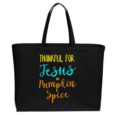 Thankful Jesus Pumpkin Spice Thanksgiving Pajamas Top Ladies Cotton Canvas Jumbo Tote