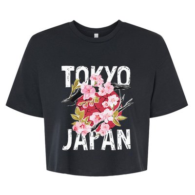 Tokyo Japan Sakura Cherry Blossom On Japan Red Sun Bella+Canvas Jersey Crop Tee