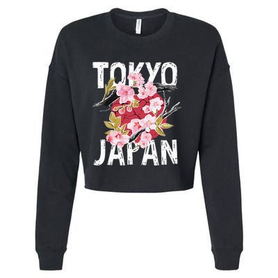 Tokyo Japan Sakura Cherry Blossom On Japan Red Sun Cropped Pullover Crew