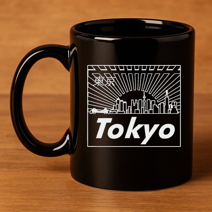 Tokyo Japan Skyline & Japanese Text Tokyo 11oz C Handle Ceramic Mug