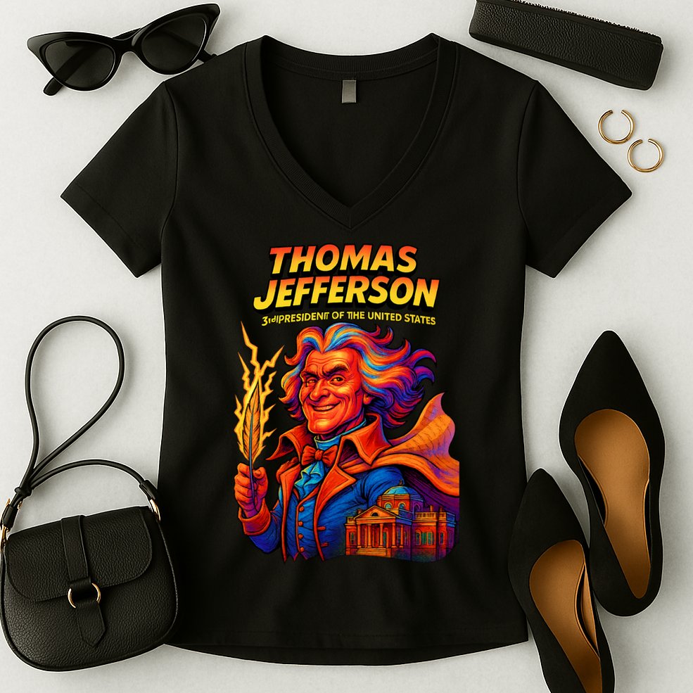 Thomas Jefferson The 3rd President Presidential Chronicles Women's V-Neck T-Shirt