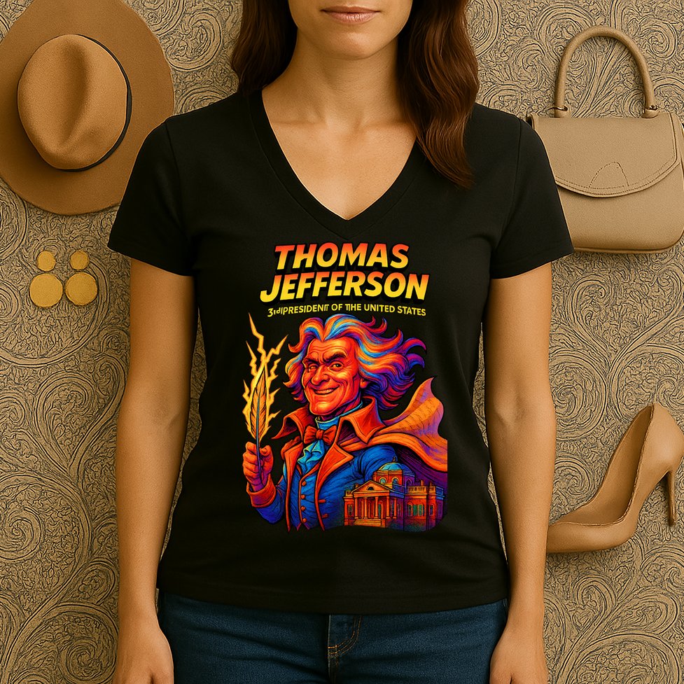 Thomas Jefferson The 3rd President Presidential Chronicles Women's V-Neck T-Shirt
