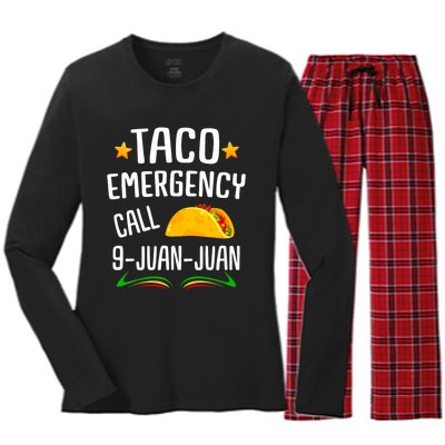 Taco Joke Taco Emergency Call 9 Juan Juan Mexican Fiesta Cinco De Mayo Women's Long Sleeve Flannel Pajama Set 