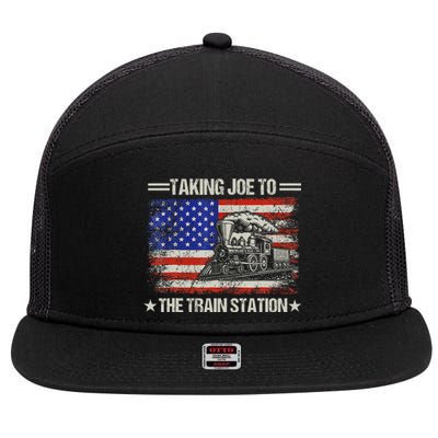 Taking Joe To The Train Station Trump 2024 7 Panel Mesh Trucker Snapback Hat